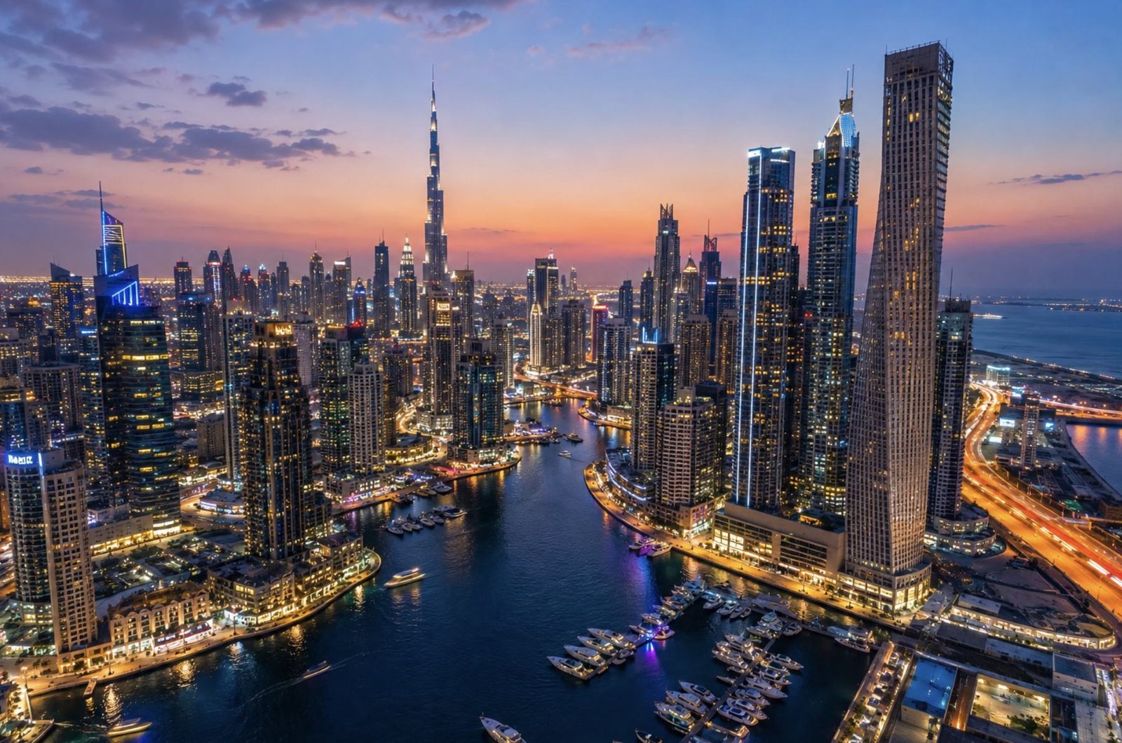 Dubai skyline al atardecer